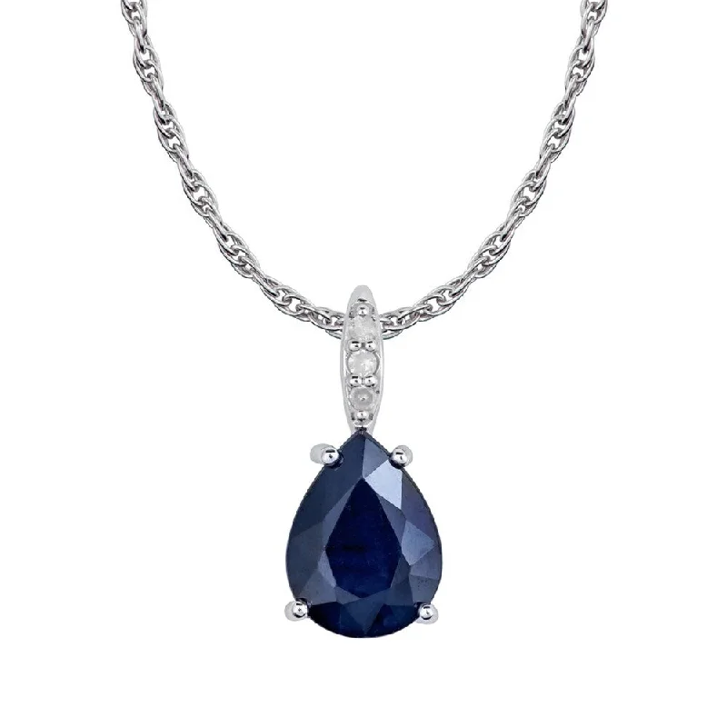 Whimsical bead necklaces-Viducci 10k White Gold Genuine Pear-Shape Sapphire and Diamond Tear-Drop Pendant Necklace