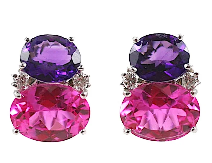 Tiny heart earrings-Large GUM DROP™ Earrings with Deep Amethyst and Pink Topaz and Diamonds