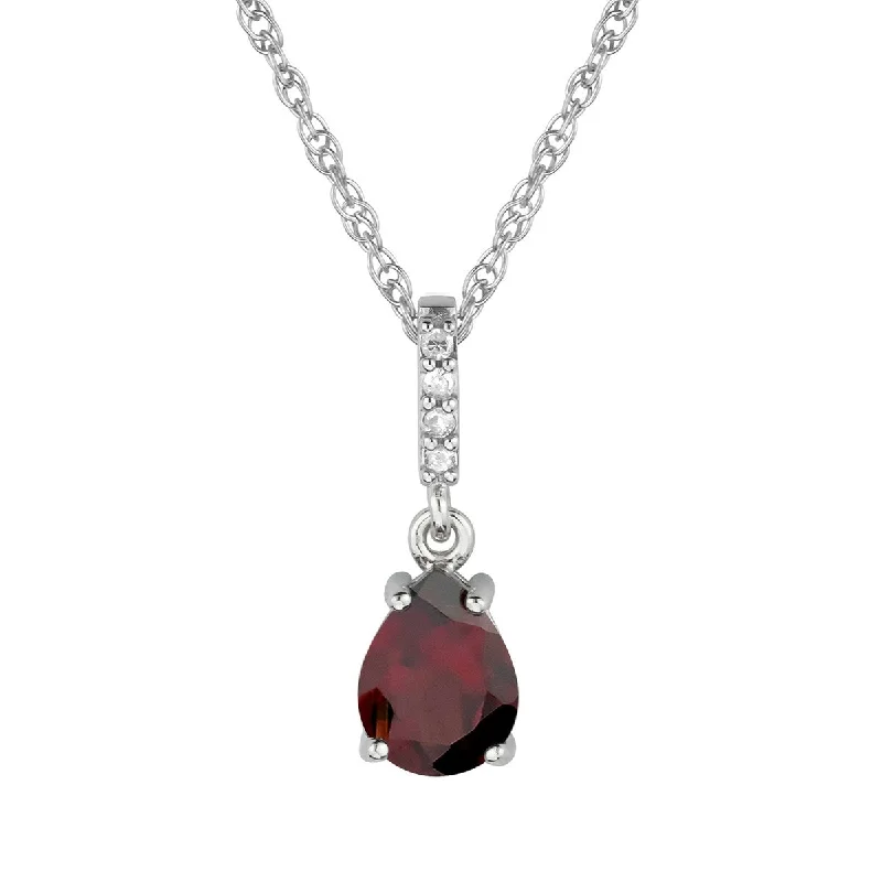 Dove feather necklaces-Viducci 10k White Gold Genuine Pear-Shape Garnet and Diamond Drop Pendant Necklace