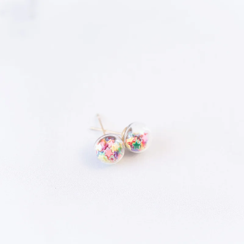 Silk fringe earrings-Rainbow | Mini Star Confetti Stud Earrings