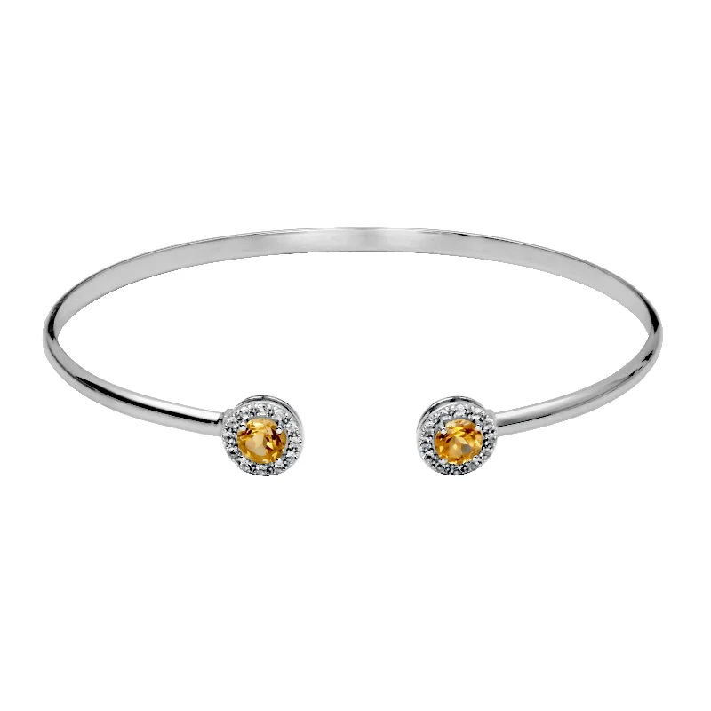 Vivid diamond bangles-Silver Birthsone Cuff Bracelet-Citrine