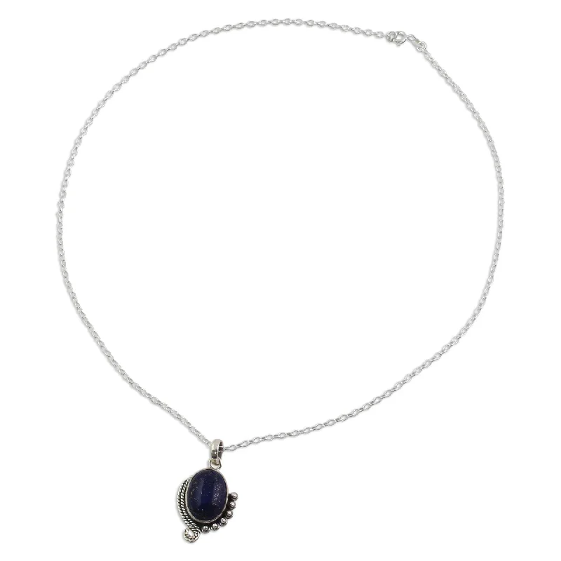 Fine bead necklaces-Sterling Silver 'Indian Delight in Blue' Lapis Lazuli Necklace