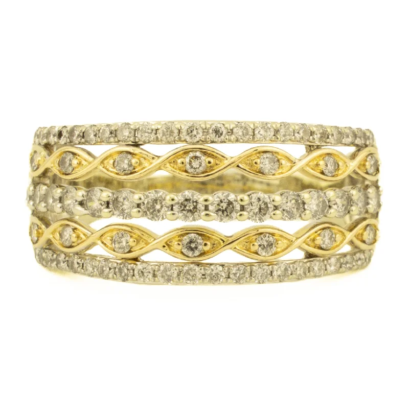 Chunky stone engagement rings-1.01ctw Round Diamond Lady's Fashion Band Ring in 14K Two Tone Gold - Size 9.25