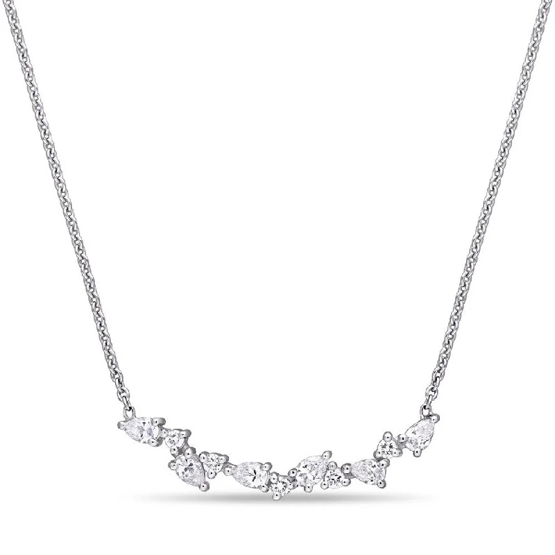 Solid link necklaces-Miadora 14k White Gold 3/8ct TDW Pear and Round-cut Diamond Cluster Bar Necklace