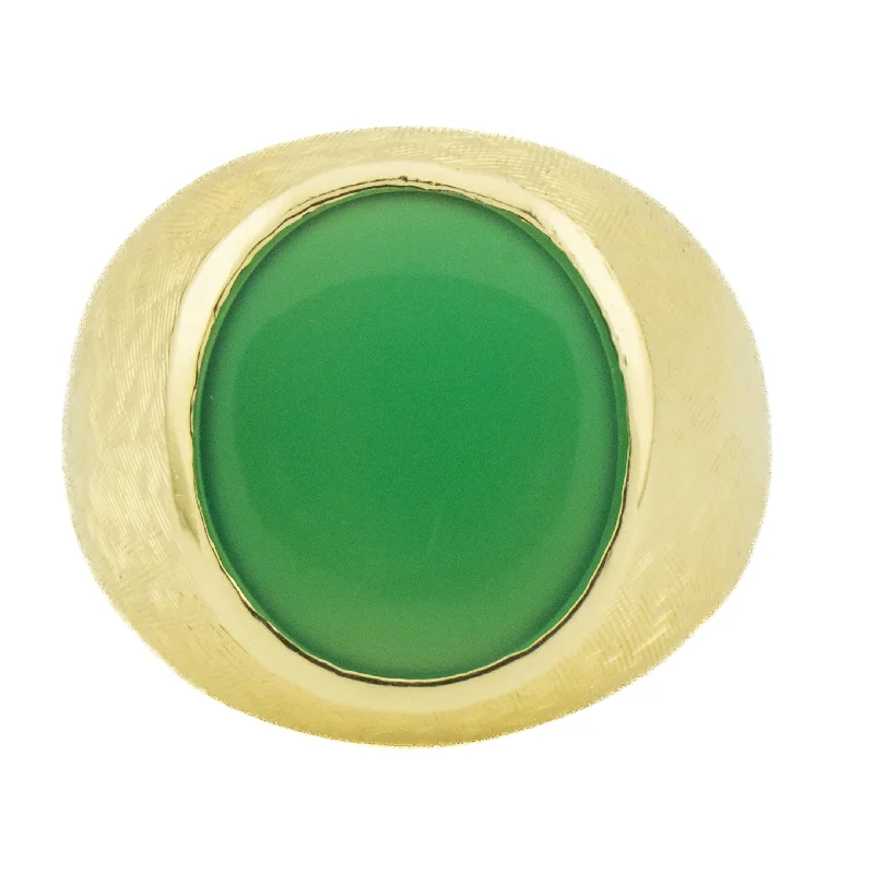 Twisted shank engagement rings-Oval Jade Solitaire Gents Ring in 14K Yellow Gold - Size 6.25