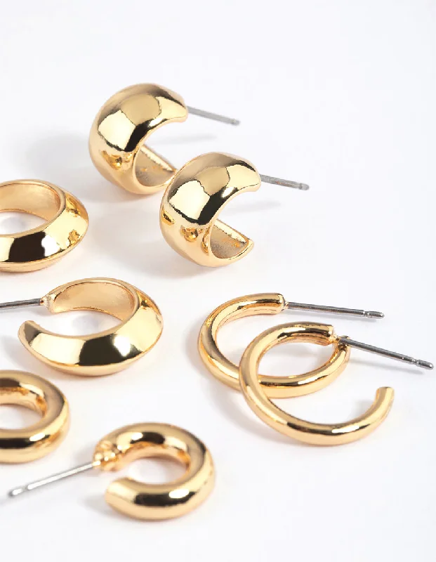 Half moon earrings-Gold Plated Mixed Hoop Earring 4-Pack