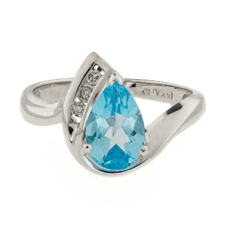 Twisted shank engagement rings-1.65ctw Blue Topaz with Diamond Accents Ring in 14K White Gold - Size 6.75