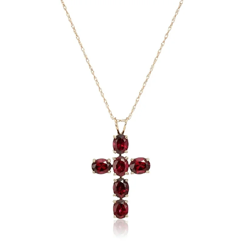 Layered link necklaces-10k Rose Gold Rhodolite Oval Cross Pendant Necklace, 18"