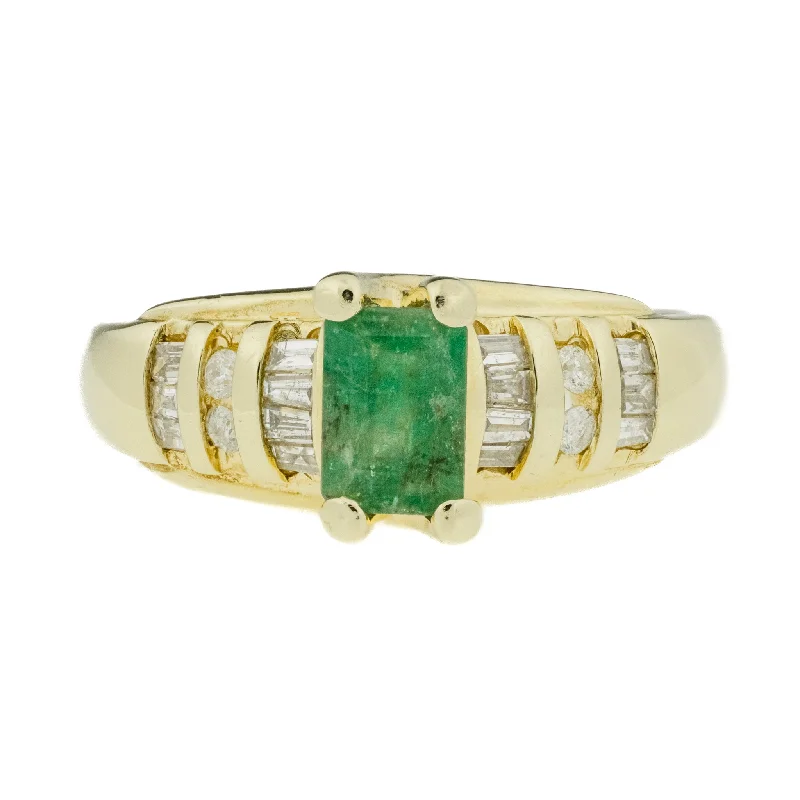 Full moon engagement rings-0.63ctw Emerald and 0.32ctw Diamond Accented Gemstone Ring in 14K Yellow Gold - Size 7.25