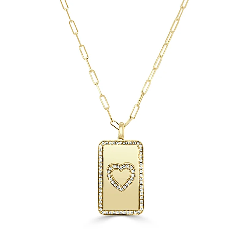 Polished name necklaces-Joelle Diamond Heart Charm Paperclip Link Necklace 16-inch 14K Gold