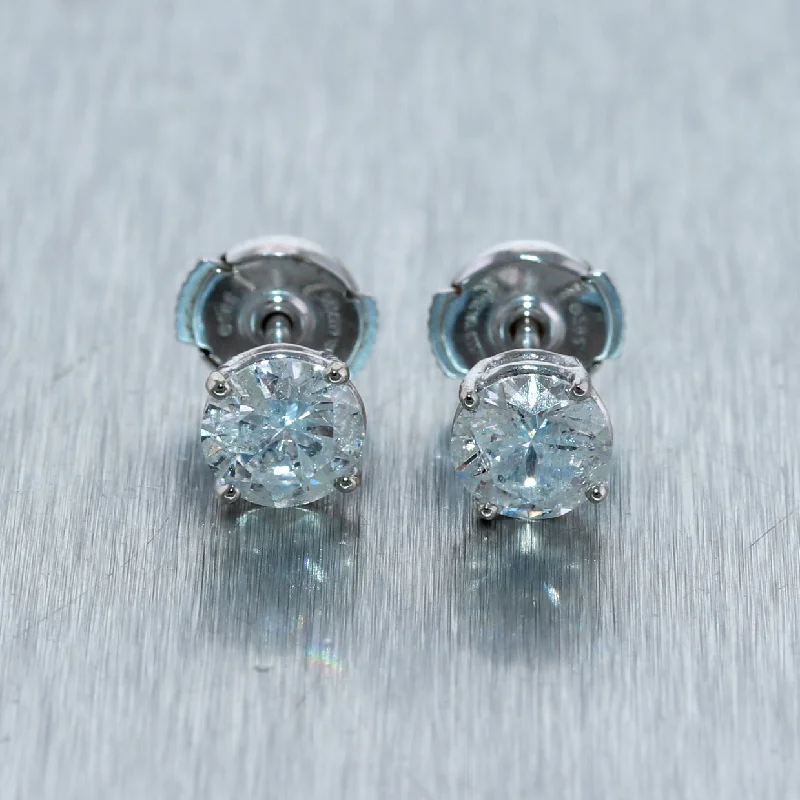 Deco style earrings-Modern 14k White Gold 1.98ctw Diamond Stud Earrings