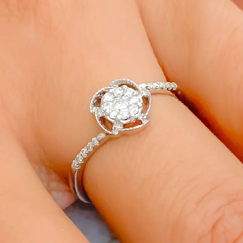 Cord edge engagement rings-Reflective Trendy Diamond + 18k Gold Ring