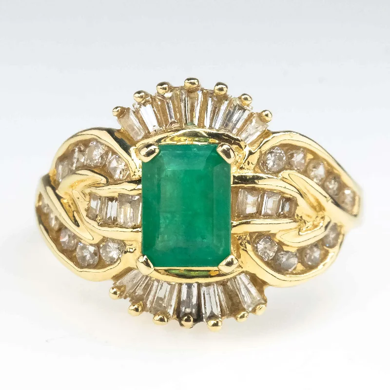 Sleek modern engagement rings-Natural Emerald and Diamond Fashion Ring in 14K Yellow Gold