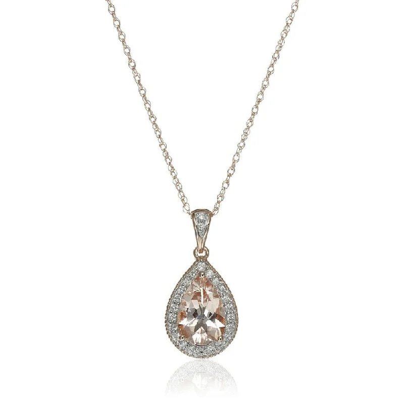 Flat knot necklaces-14k Rose Gold Morganite and Diamond Solitaire Pendant Necklace (1/2cttw, H-I Color, I1-I2 Clarity), 18"