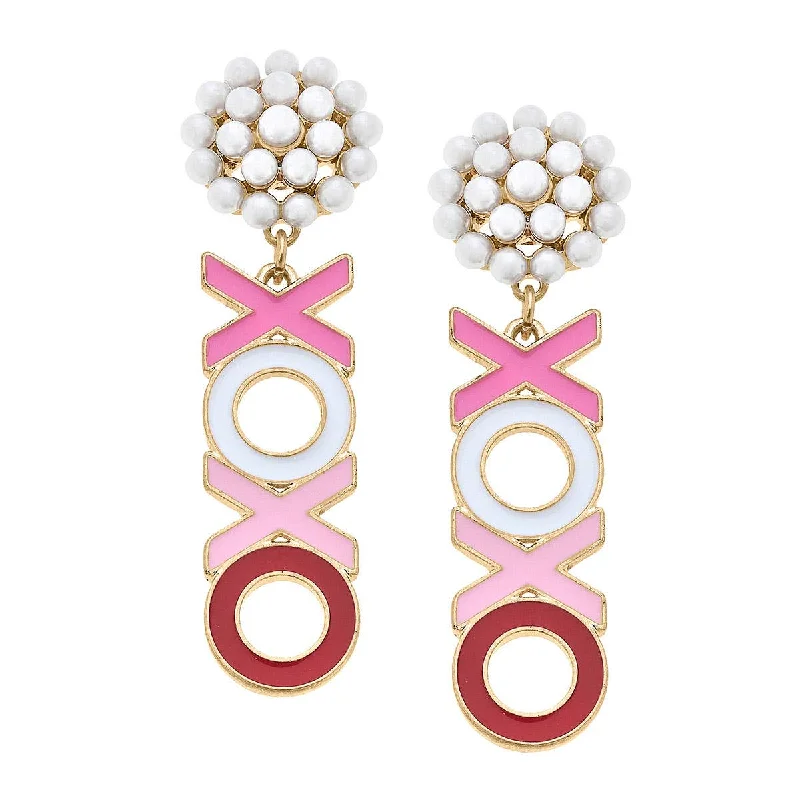 Tiny dot earrings-Canvas Style - XOXO Enamel Earrings in Pink & Red