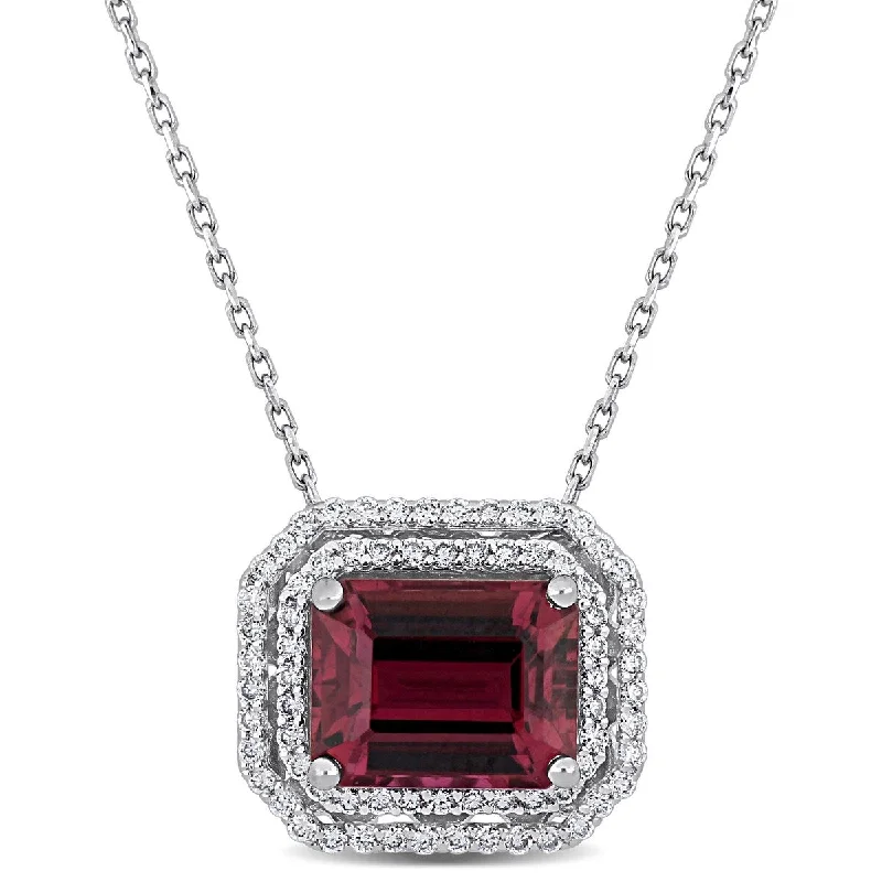 Heavy collar necklaces-Miadora 3ct TGW Pink Tourmaline 1/3ct TW Diamond Halo Necklace in 14k White Gold