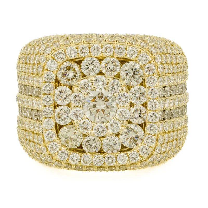 Wide band engagement rings-7.4ctw Gent's Diamond Cluster Ring in 14K Yellow Gold - Size 10