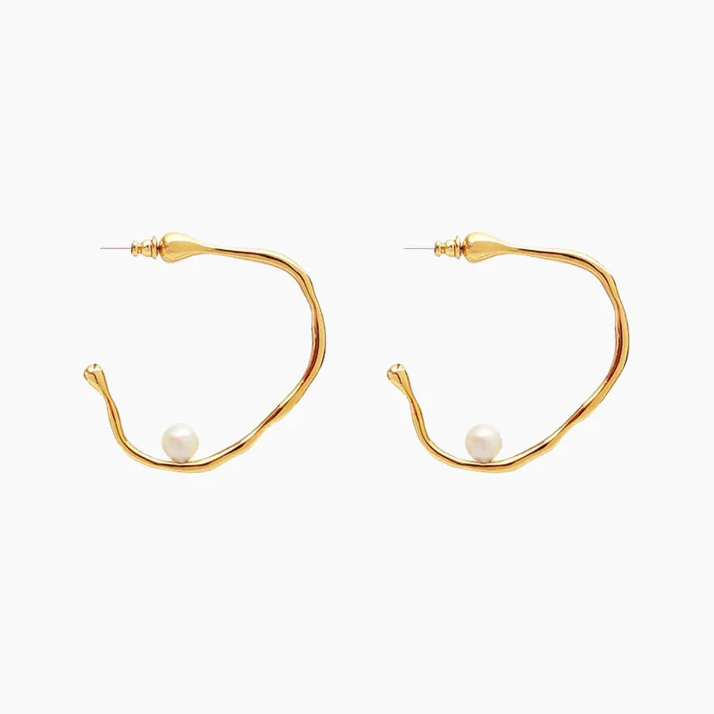 Playful pair earrings-Irregular Semi-curved Pearl Earrings