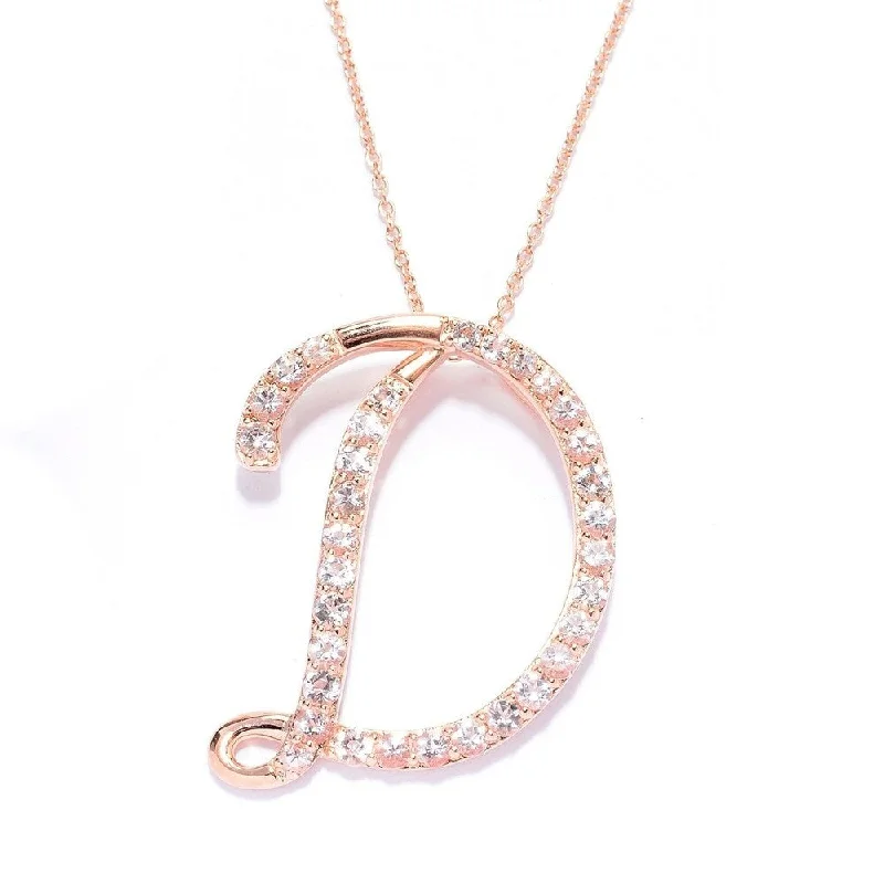 Zodiac charm necklaces-18k Rose Gold over Sterling Silver Round Morganite Initial D Necklace