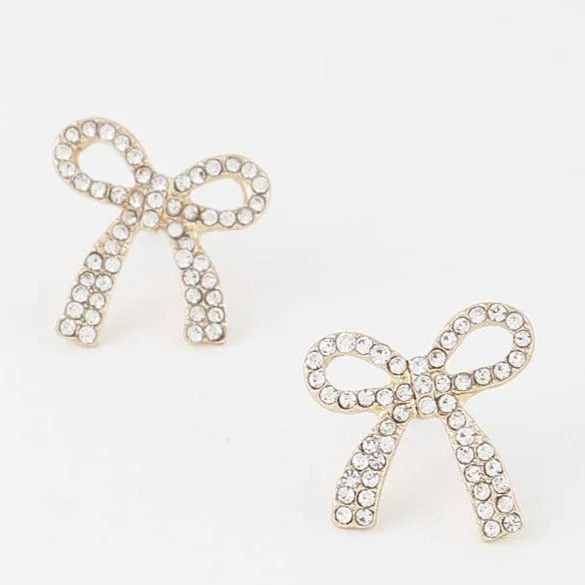 Bamboo style earrings-Bow Crystal Earrings