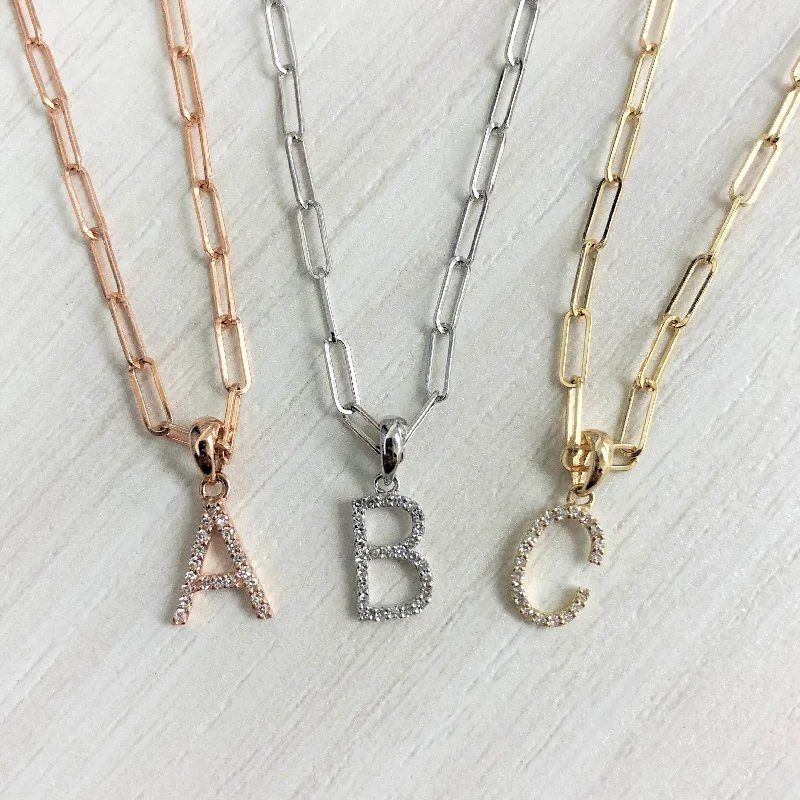 Tide shape necklaces-Joelle Diamond Initial Letter Necklace Paperclip 14K Gold 16-inch Chain 1/10 TDW Necklace