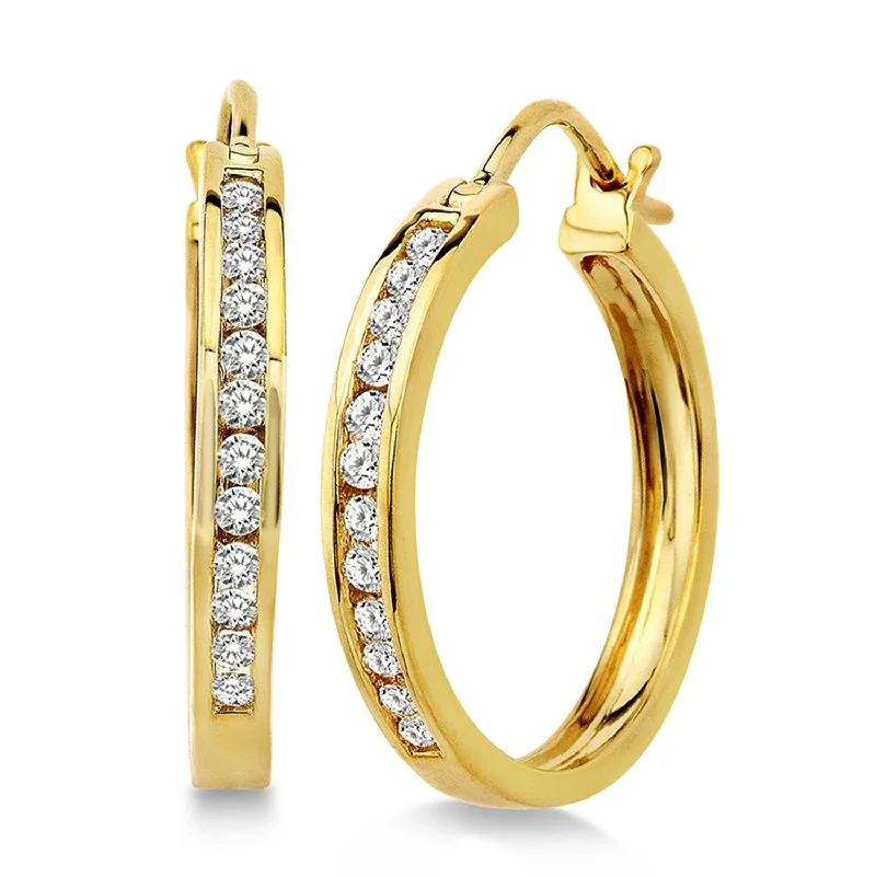 Solid ring earrings-Channel-Set Diamond Hoop Earrings