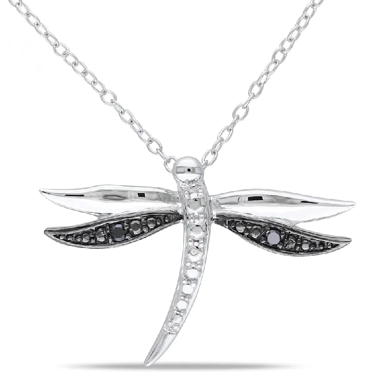 Cedar wood necklaces-Miadora Sterling Silver Black Diamond Dragonfly Necklace