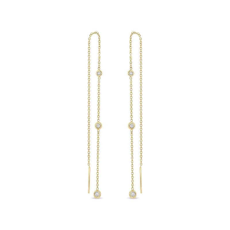 Baroque pearl earrings-14k Graduated Floating Diamond Chain Threader Earrings