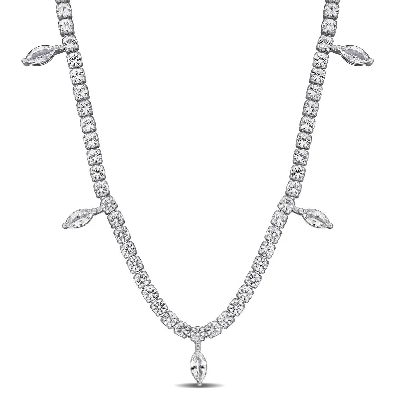 Polished bead necklaces-Miadora 11 1/2ct TGW Created White Sapphire Charm Necklace in Sterling Silver