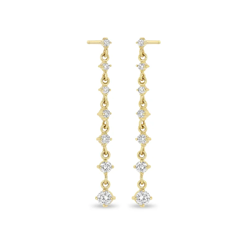 Retro clip earrings-14k 7 Linked Graduated Prong Diamond Drop Earrings