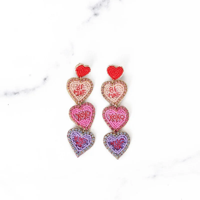 Bamboo style earrings-BE MINE Conversation Heart Beaded Earrings