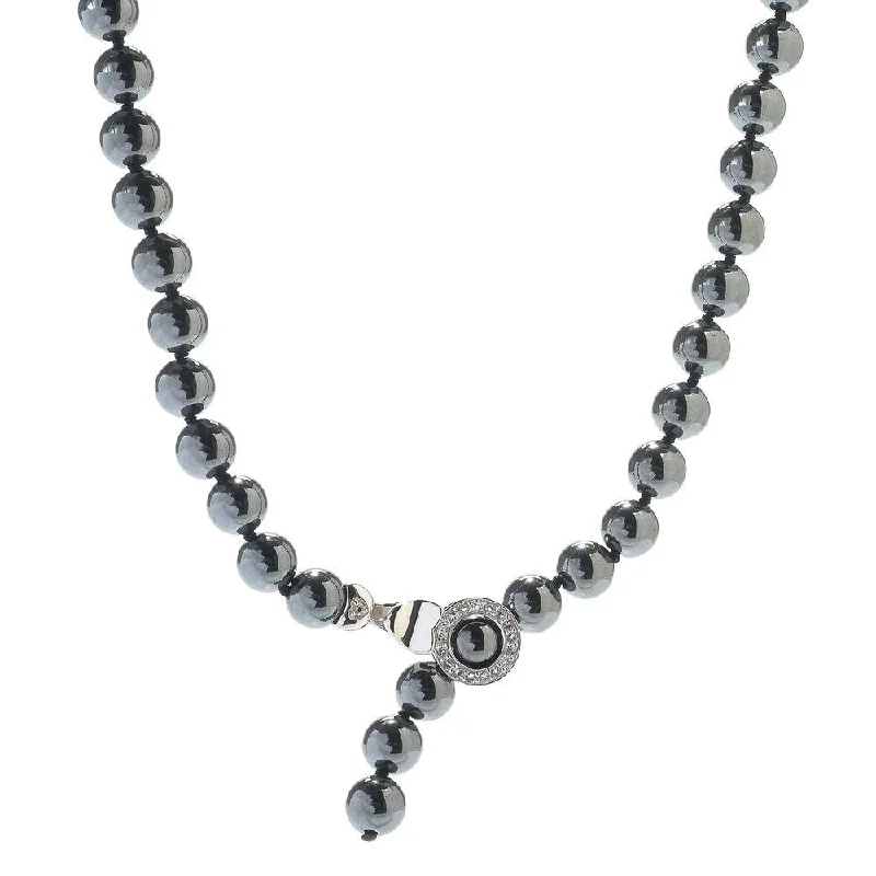 Lapis drop necklaces-Sterling Silver 71.33ctw Hematite & White Topaz Adjustable Beaded Necklace