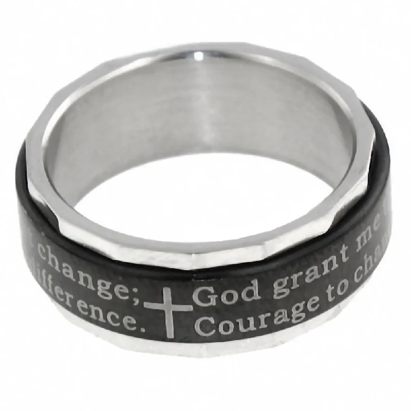 Chunky stone engagement rings-Serenity: Serenity Prayer Inscribed Spinner 316 Steel Band Ring