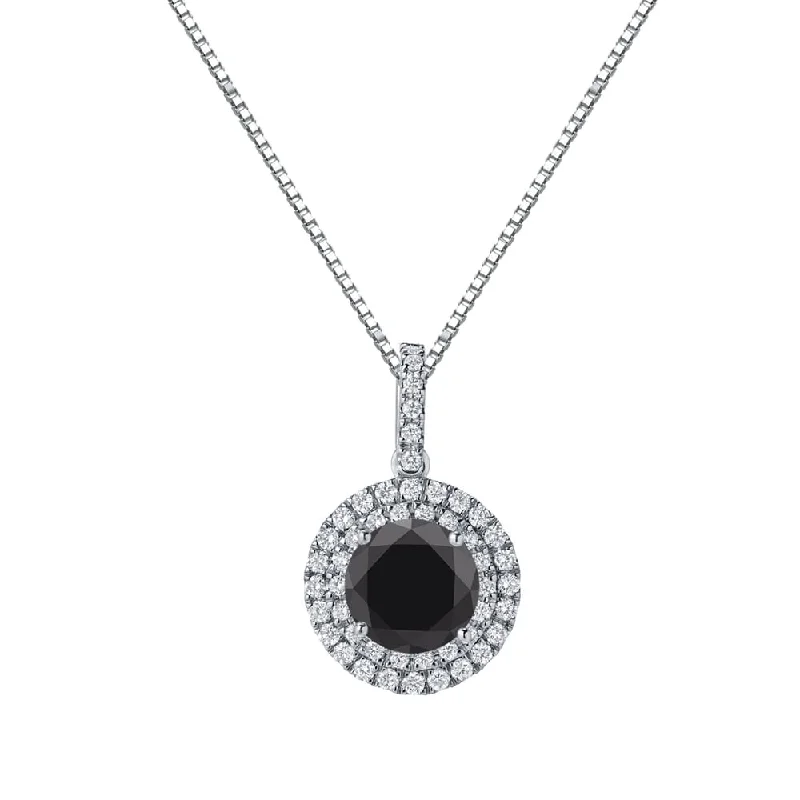 Braided link necklaces-Auriya 2 3/5ctw Round Black Diamond Halo Necklace 14k Gold (H-I, SI1-SI2)