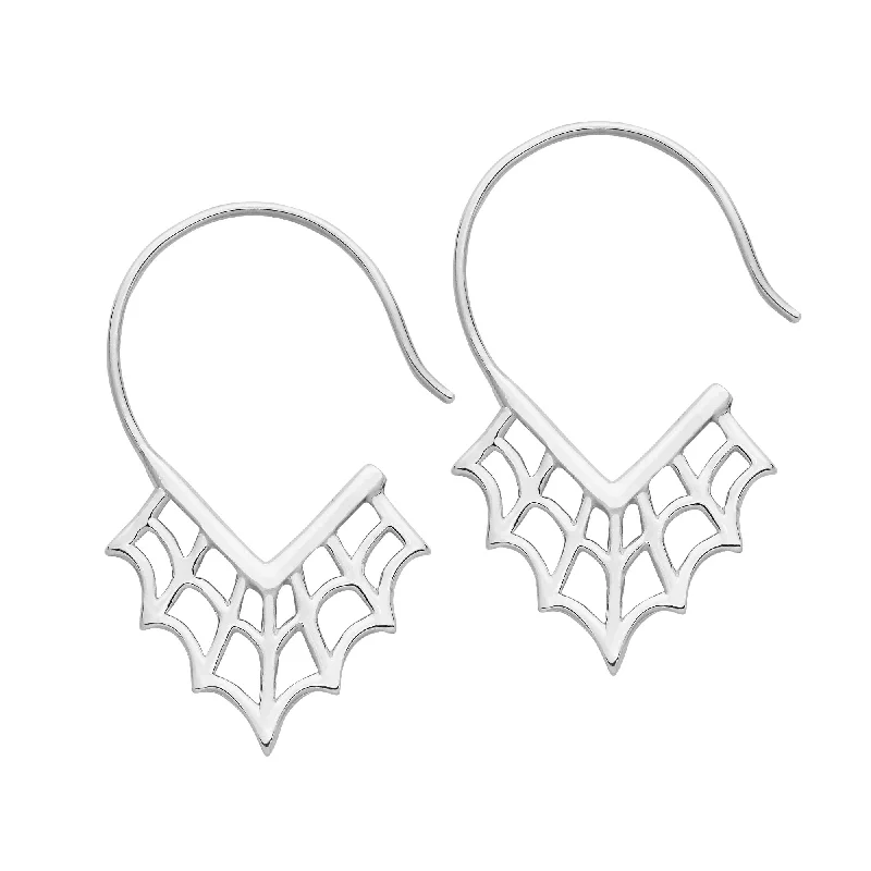 Solid ring earrings-COBWEBS - Sterling Silver Drops