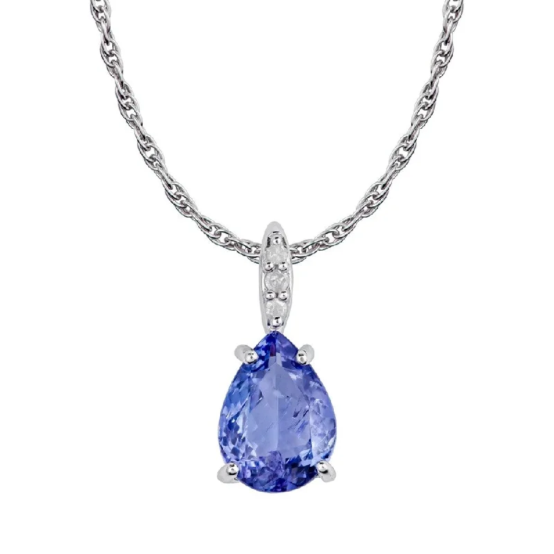 Braided link necklaces-Viducci 10k White Gold Genuine Pear-Shape Tanzanite and Diamond Tear-Drop Pendant Necklace