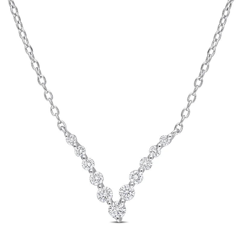 Tribal medallion necklaces-Created Forever by Miadora 1/3ct TDW Lab-Grown Diamond Graduated V Necklace in Platinum Silver