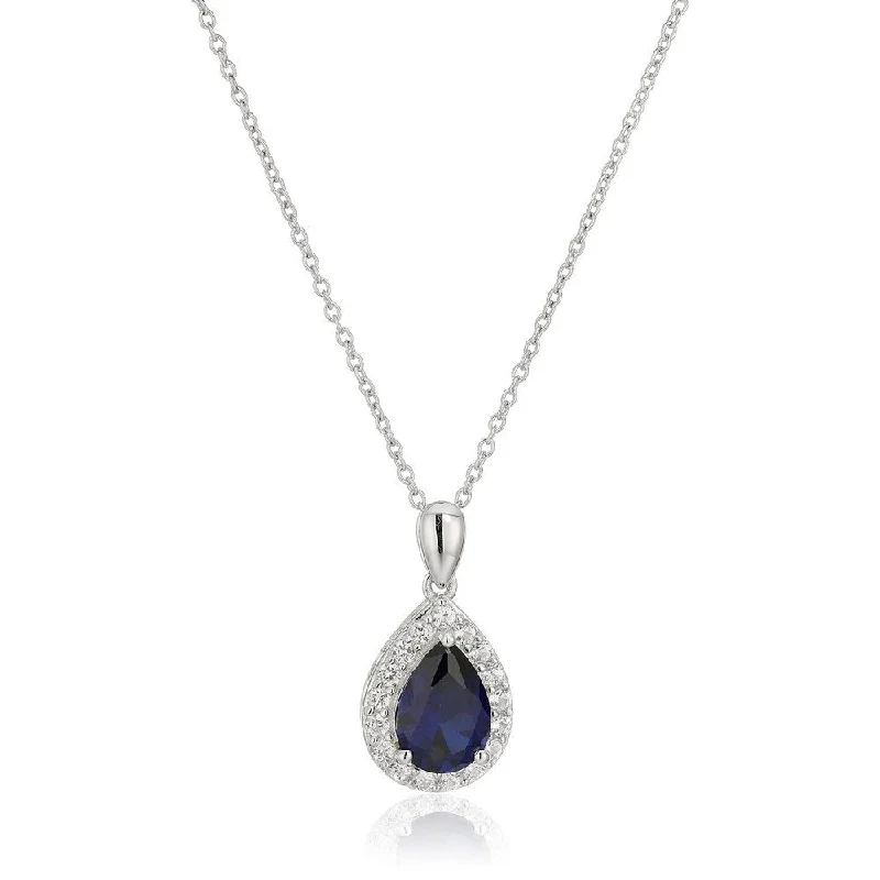 Fine bead necklaces-Sterling Silver Created Blue Sapphire Pendant Necklace, 18"