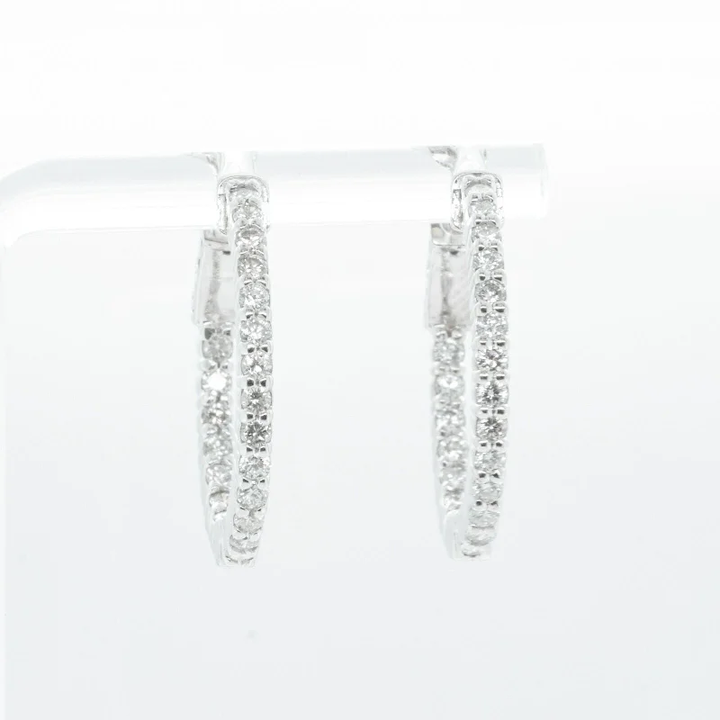 Textured disc earrings-14k White Gold Diamond In & Out Hoop Earrings 1.23ctw G SI 7.1g - Snap Closure