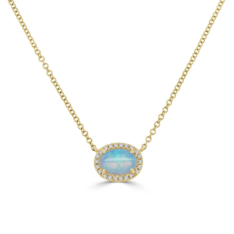 Chic art necklaces-Joelle Oval Opal & Diamond Necklace