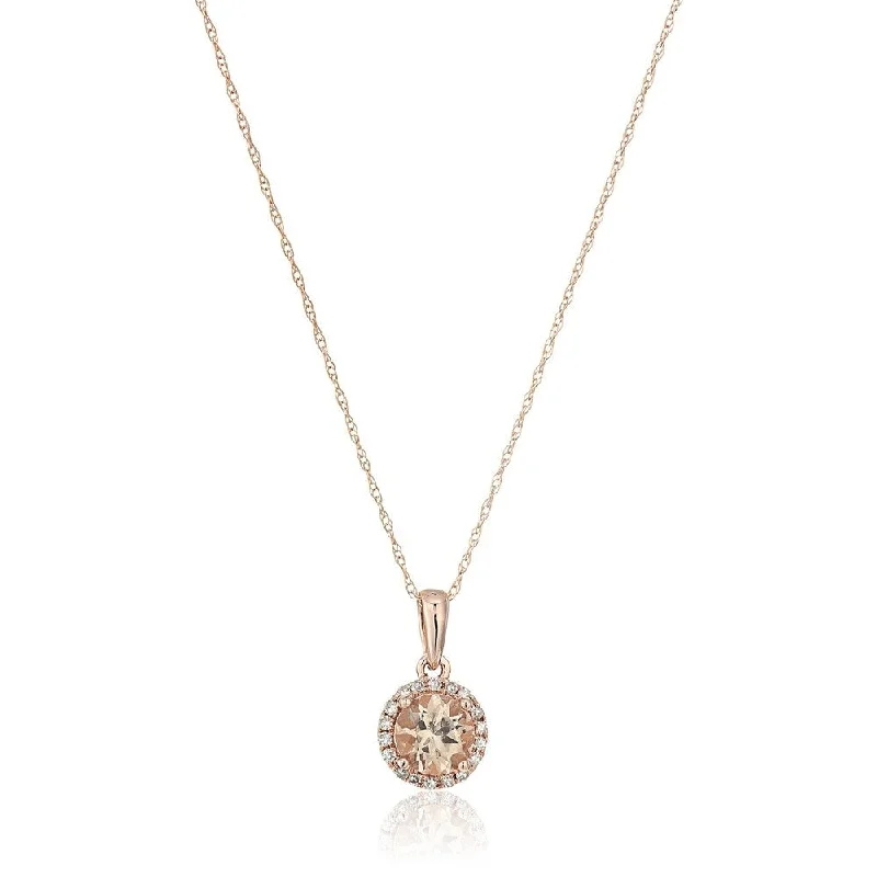 Raised bar necklaces-10k Rose Gold Morganite Diamond Princess Di Pendant Necklace 18" - Pink