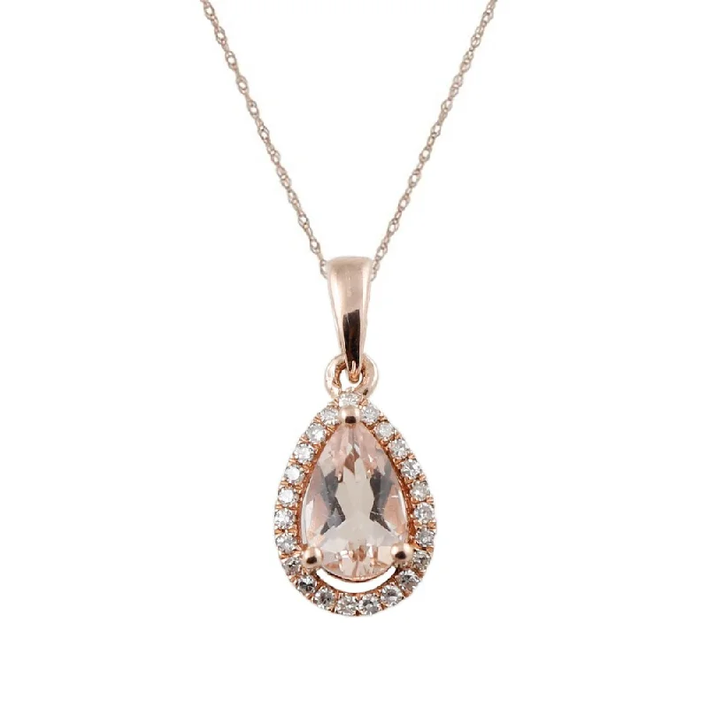 Turquoise healing necklaces-10k Rose Gold Morganite and Diamond Pear Halo Pendant Necklace