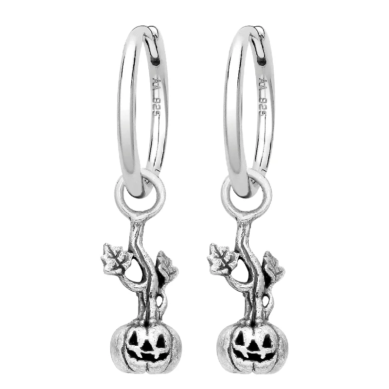 Polished art earrings-COUNT the PUMPKIN - Sterling Silver Hoops