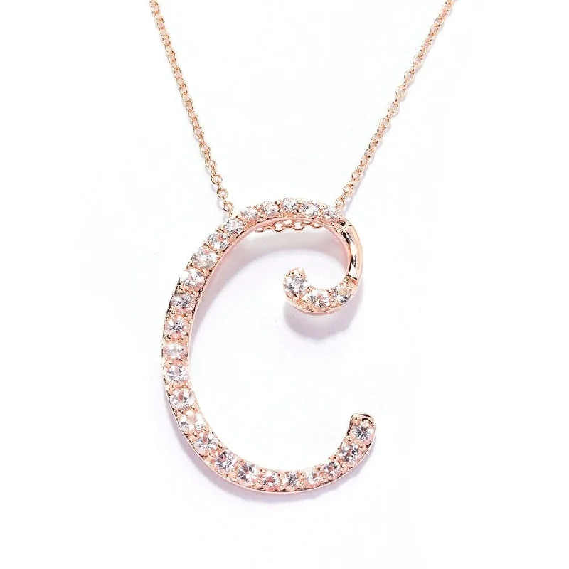 Tribal medallion necklaces-18k Rose Gold over Sterling Silver Round Morganite Initial C Necklace