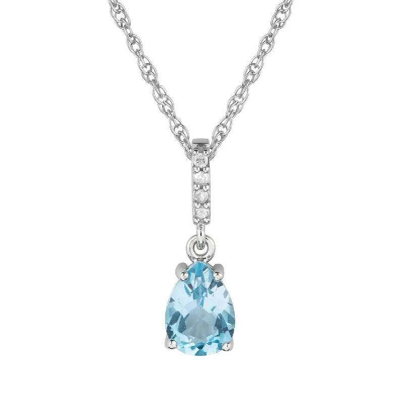 Vivid stone necklaces-Viducci 10k White Gold Genuine Pear-Shape Blue Topaz and Diamond Drop Pendant Necklace