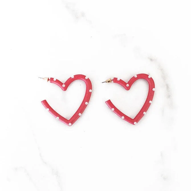 Petal hoop earrings-Red and White Open Heart Earrings