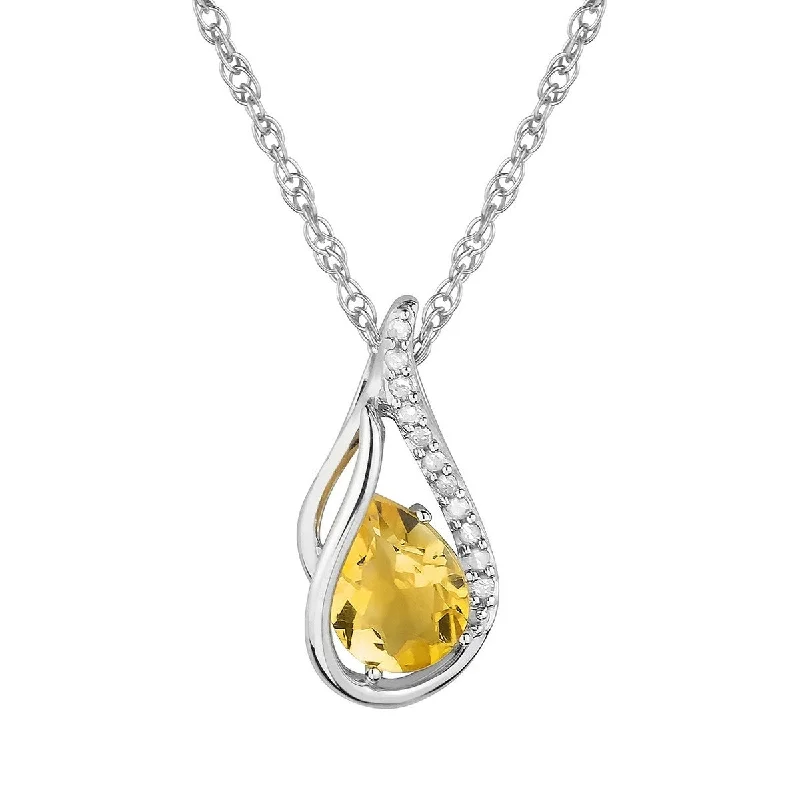 Mesh choker necklaces-Viducci 10k White Gold Genuine Pear-shape Citrine and Diamond Halo Drop Pendant Necklace