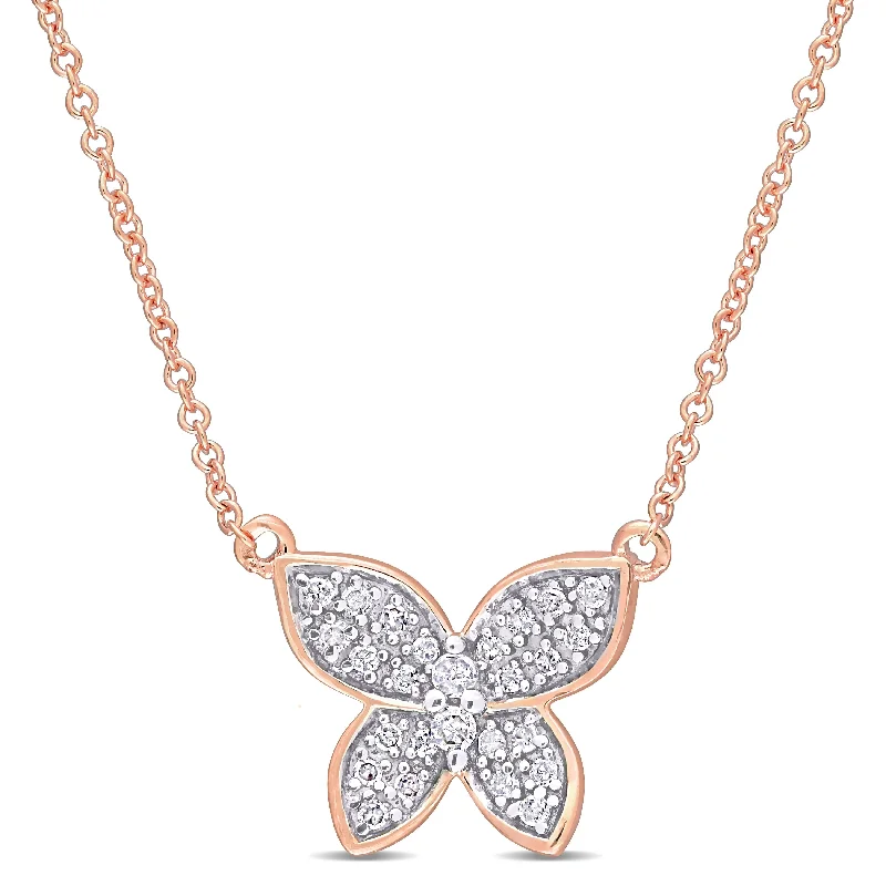 High gloss necklaces-Miadora 10k Rose Gold 1/8ct TDW Diamond Cluster Butterfly Necklace