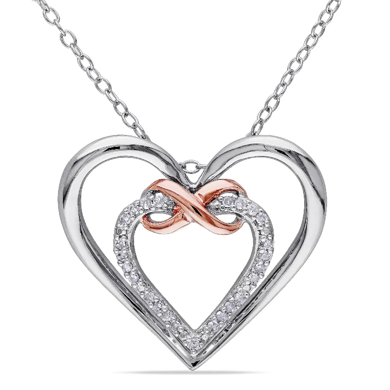 Loop knot necklaces-Miadora Sterling Silver 1/10ct TDW Diamond Double Heart Infinity Necklace