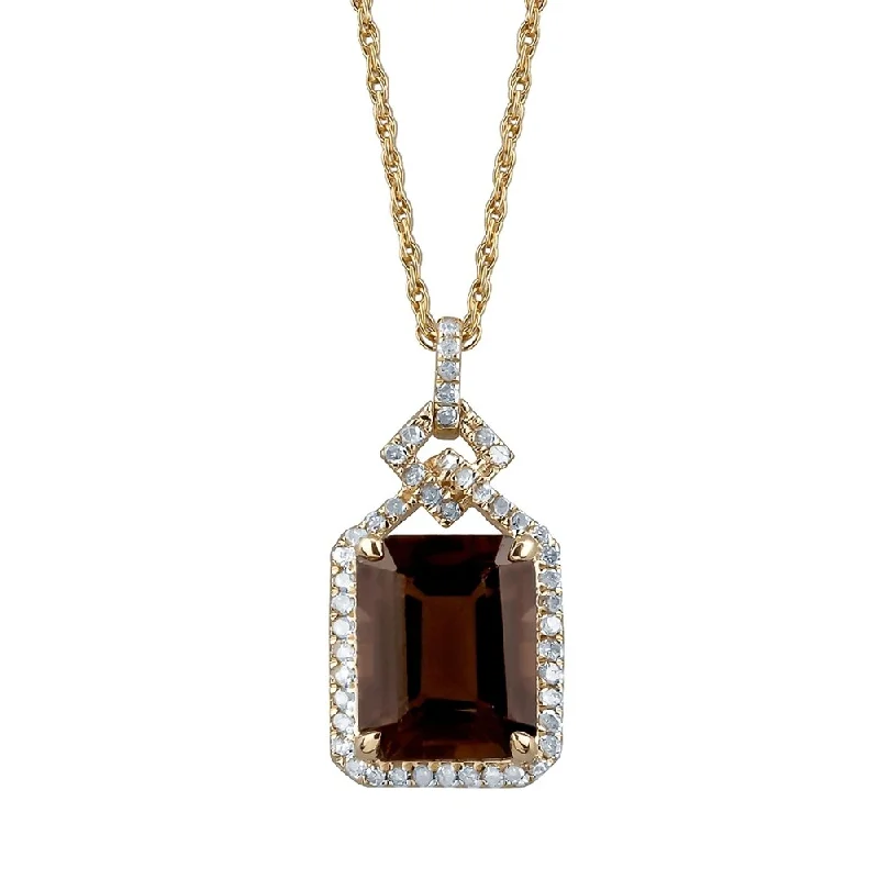 Galaxy charm necklaces-Viducci 10k Yellow Gold Genuine Emerald-cut Smoky Quartz and 1/4ct Diamond Halo Necklace